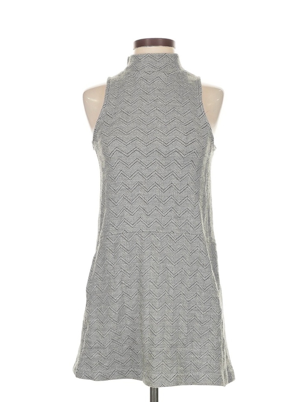 Free People Gray Chevron Mock-Neck Mini Dress